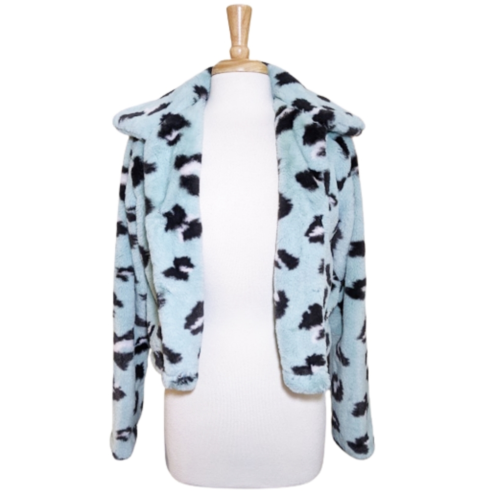 LECHE Faux Fur Leopard Mint-Colored Cropped Jacket